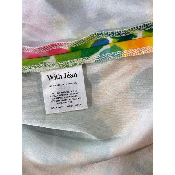 With Jean Womens Dress Green Lala Splice Floral Mini Strapless Tube Boho Large - Picture 9 of 10